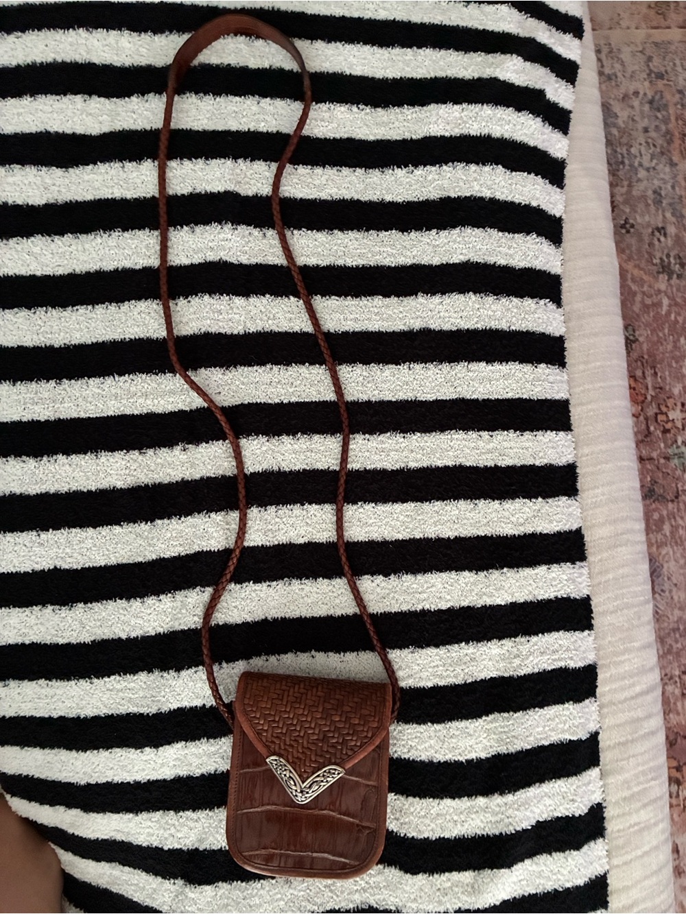 Brighton Cognac Brown Leather Basket Weave Crocodile Stamp  Mini Crossbody EUC - Picture 4 of 10